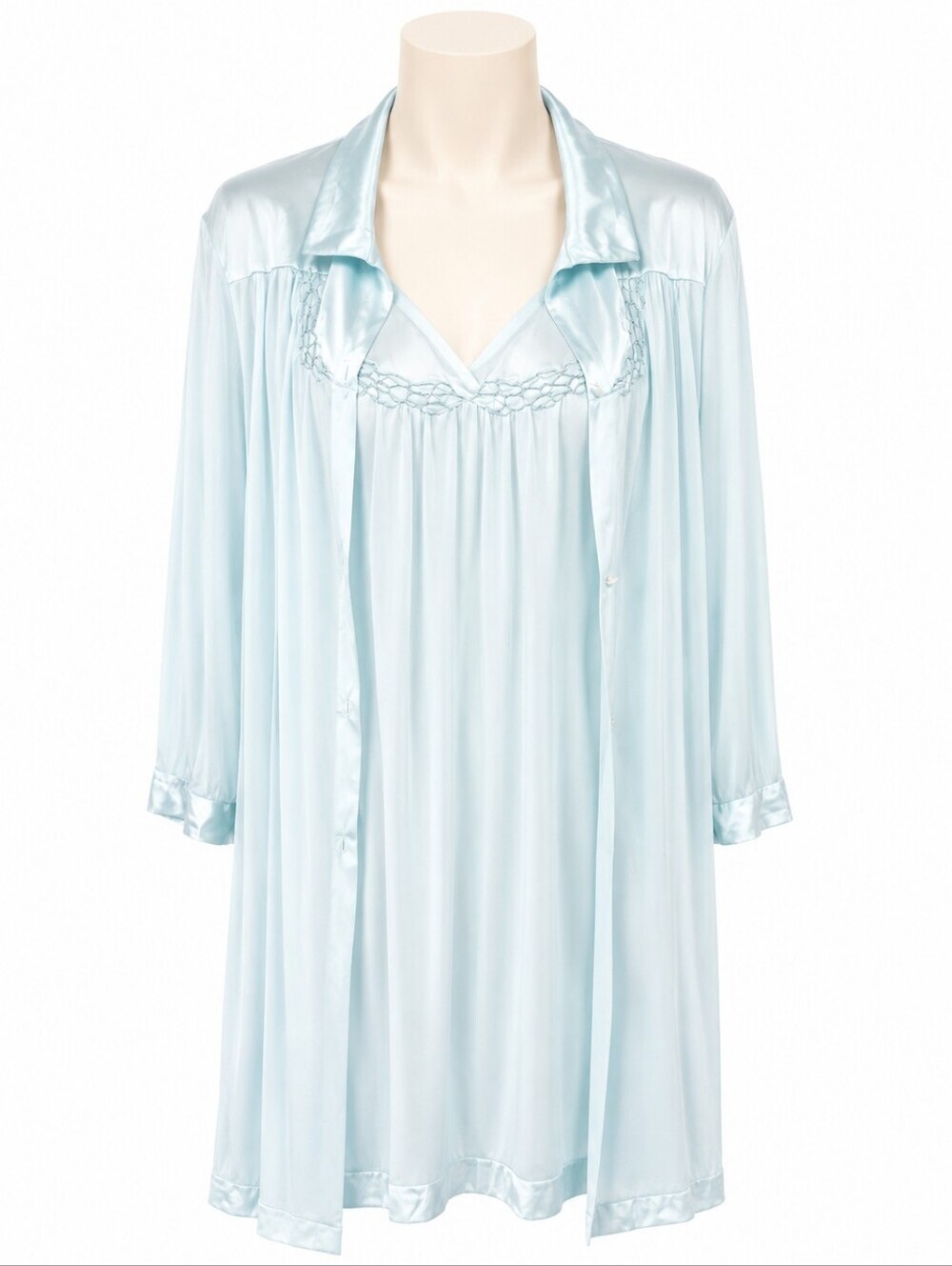 Vanity Fair Vintage NWT Deadstock Blue Nylon Tricot Slinky Robe & Pajamas Sz L